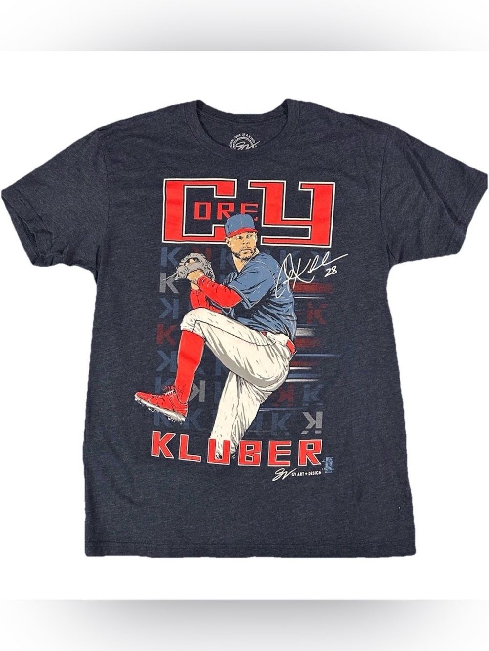 Corey Kluber Cleveland Indians MLB Baseball T-Shirt Navy Blue Men's Medium